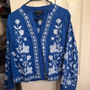 Blue Floral Embroidered Cardigan